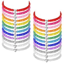 24 Pcs Colorful Friendship Heart Bracelets Surfer Stretch Rainbow Beaded Kids va