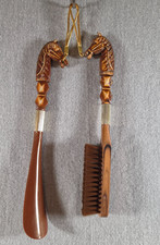 Vintage Horse Head Clothing Brush Shoe Horn Set Pre-Owned Made In Japan, Brown