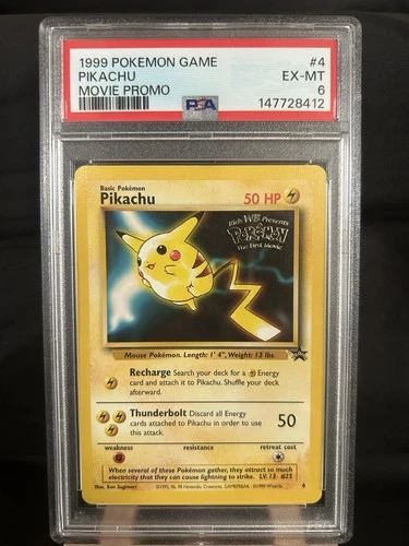 PSA 6 EX-MT Pikachu # 4 WB Movie WOTC Black Star PROMO Pokemon Card