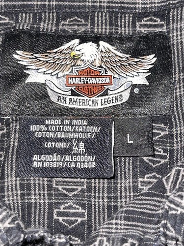 Harley Davidson Black Shield Bar Geometric Pattern Shirt Mens Size Large - Afbeelding 4 van 5