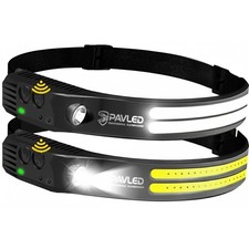 RECHARGEABLE 230° 2 COB LED Head Torch/Headlamp with Sensor for Running, Camping