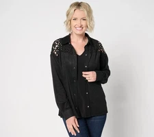 Attitudes by Renee Faux Suede Snap Front Shirt w/ Laser Cutouts - Sz L a657078