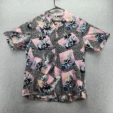 Paradise Found Shirt Mens 2XL Pink Black Hawaiian Aloha Button Tropical Print