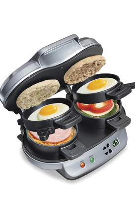 Hamilton Beach Electric Dual Breakfast Sandwich Maker Machine with Timer, 25490A