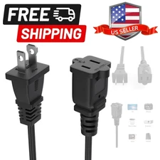2 Prong Extension Cords 3 Ft 2 Outlet Black Extension Cord Cable 125v 10a Mal...