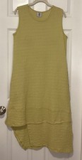 Inoah Yellow Textured Sleeveless Dress, Asymmetric Hem, USA-made, Size S