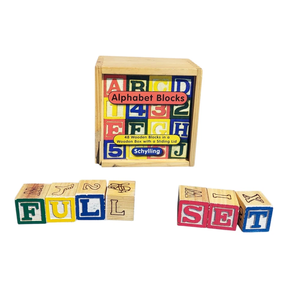 Schylling 48 Wood Blocks Alphabet Wooden Box Letter Number Alpha Play Toy Block - Image 2 of 4