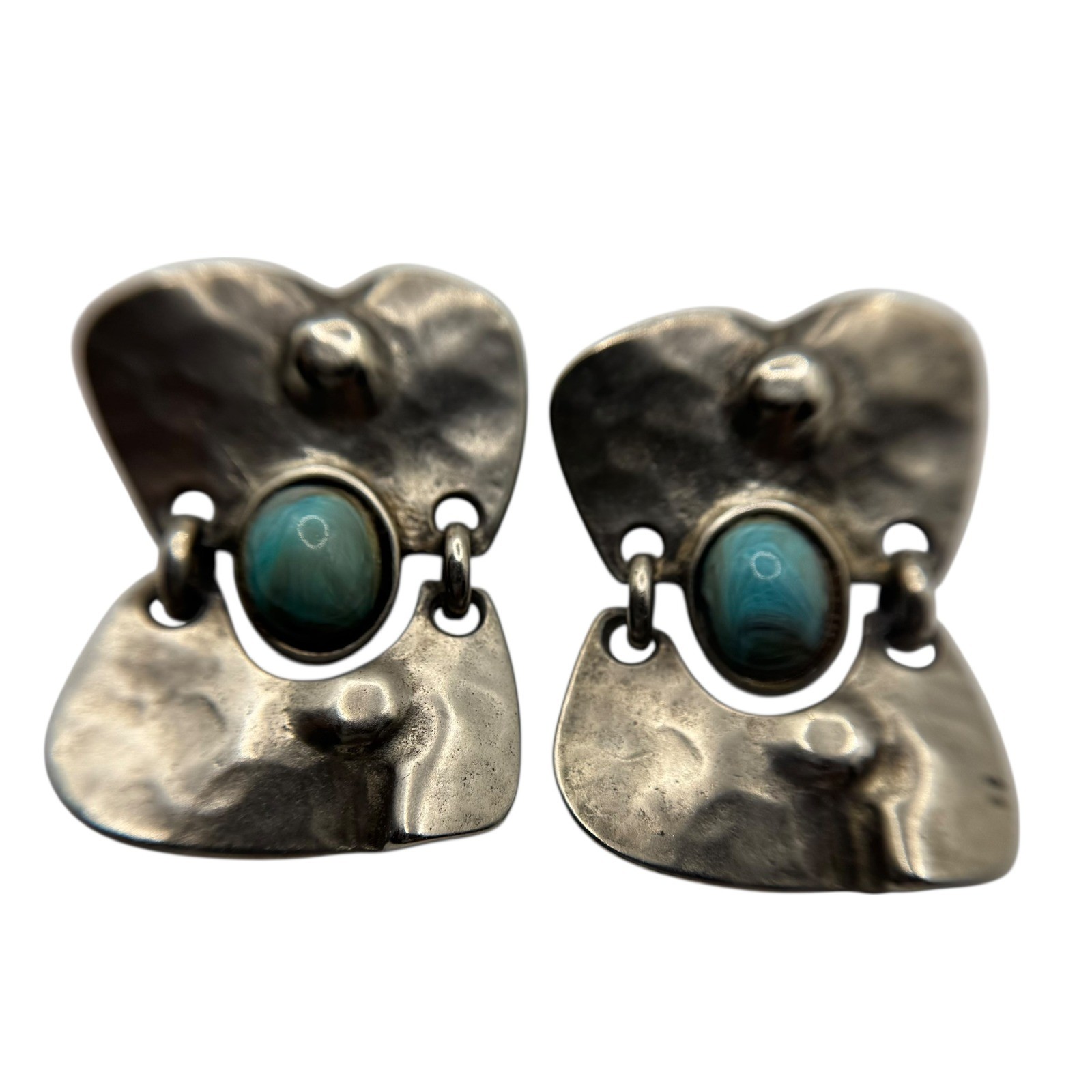 Statement Artisan Turquoise Stone Silver Tone Boh… - image 4