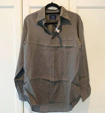 Drake's London Gray 100% Linen Spread Collar Button-up Shirt Size 15.5 - 39