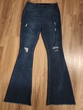 NOBO No Boundaries Juniors High-Rise Pull On Flare Jeans Size M 7-9 Distressed