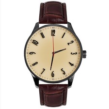 BLACK CREAM MINIMALIST DIAL GENTLEMAN'S SOLID BRASS LEATHER DRESS WATCH