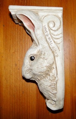 Fabulous BUNNY RABBIT HEAD Wall SHELF w/SCROLLS 8'' Telle M Stein NICE DETAILS