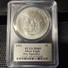 1992 $1 American Silver Eagle PCGS MS69 Edmund C. Moy Signature