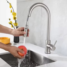 Stainless Steel Kitchen Faucet Single Hole Pull Out Spray 360  Swivel Sink Fauce
