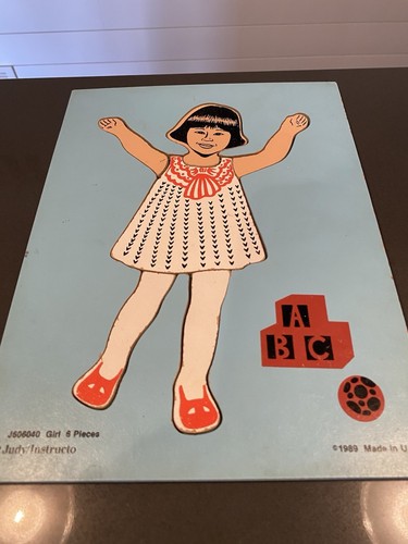 Vintage 1989 Judy Instructo 6 Piece Wooden Girl Puzzle Made In USA J606040 POC