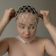 Grid Headband, Rhinestone Headband, Ball Headband, Women's Hair Chain