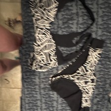 Lululemon Black White Leaf Print 2 Piece Stretch Athletic Bikini Swimwear Set
