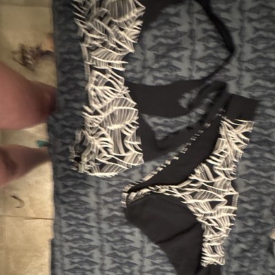 Lululemon Black White Leaf Print 2 Piece Stretch Athletic Bikini Swimwear Set