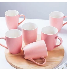 Coffee Mugs Set of 6, 12oz Ceramic Coffee Mugs with Handle, Matte Porcelain Pink