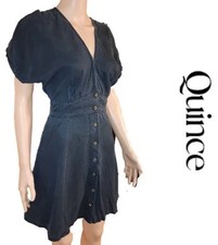 Quince Vintage Wash Tencel Lyocell Button Front Mini Dress in Washed Black