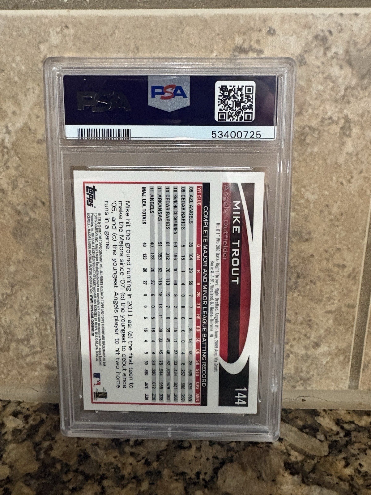 2012 TOPPS CHROME #144 MIKE TROUT PSA 10 view 3