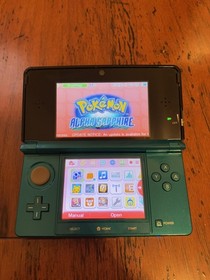 Nintendo 3DS Aqua Blue System w/ Pokemon Alpha Sapphire TESTED 64GB SD + Charger