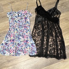 Lot of 2 Women’s Size 4 Short A-Line Dresses Floral & Black Lace Strappy