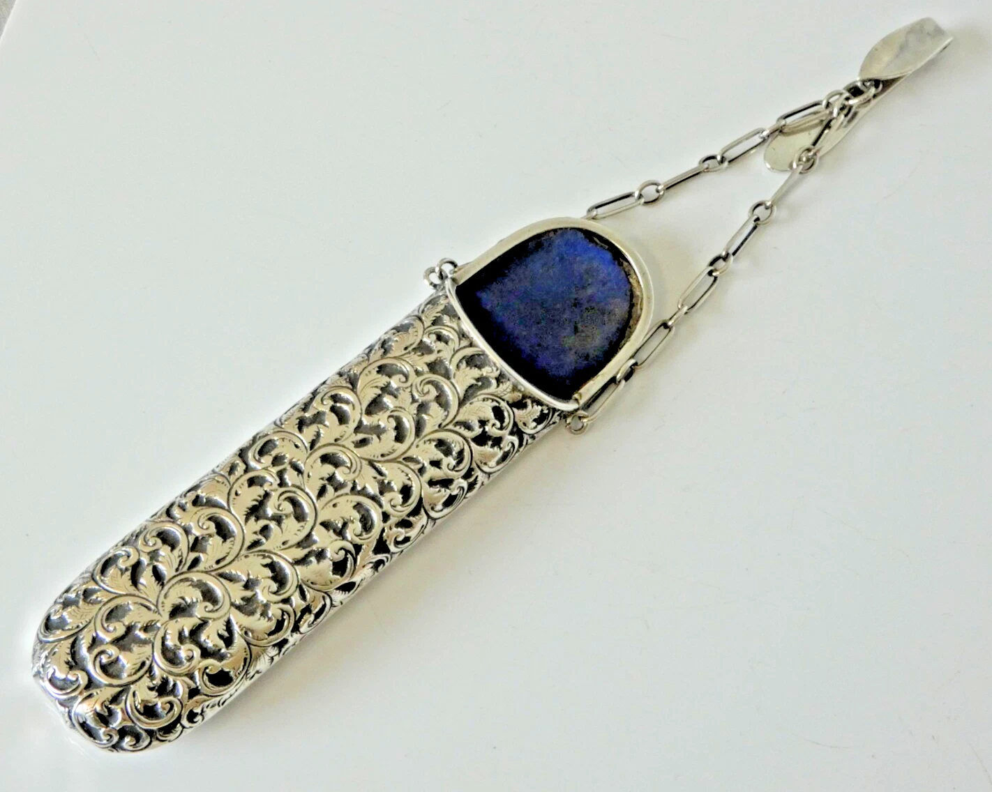 ANTIQUE VICTORIAN SOLID SILVER CHATELAINE SPECTACLES HOLDER London 1892