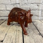 20cm x 15cm Carved Wooden Baby Elephant Wood Brown Sculpture Retro Handmade