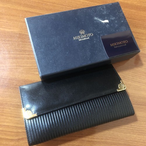 MIKIMOTO Vintage Black Leather Accessory Case Jewelry Box Pouch Bag