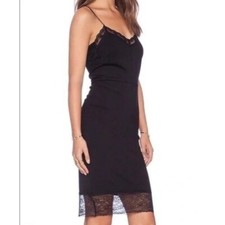 Sanctuary Little Black Slip Dress Lace Trim Stretch Ponte size MEDIUM NEW