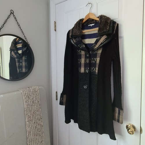 Sioni Studio Cardigan Women's L Mohair Blend Fur Boho Sweater Coat Button Artsy