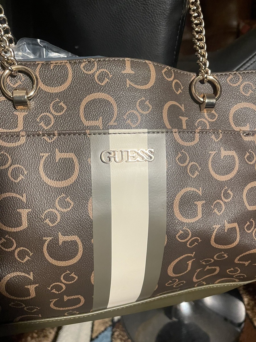 GUESS Women's Logo Chain Handle Large Tote Bag Satchel Handbag