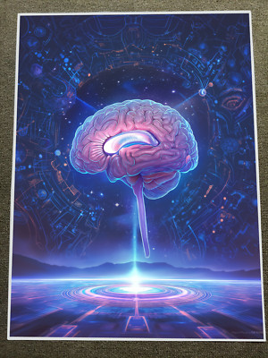 Psychedelic Art Print - Third Eye Enlightenment - Surreal Colorful Wall 18x24in