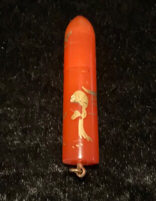 Vintage Bakelite Asian Scent Pendant Perfume Etui W/Bottle And Dauber