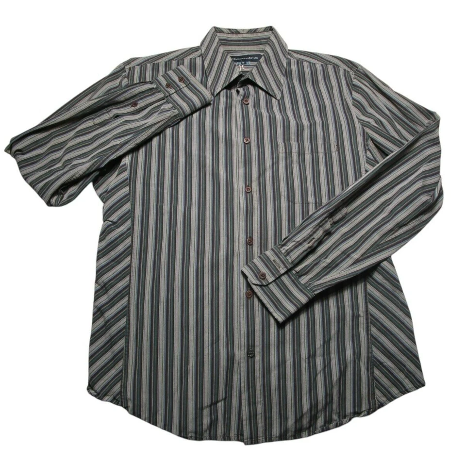 French Connection Para Hombre Talla - XL Gris Azul Rayas Largo Manga Abotonada Foto 2 de 4