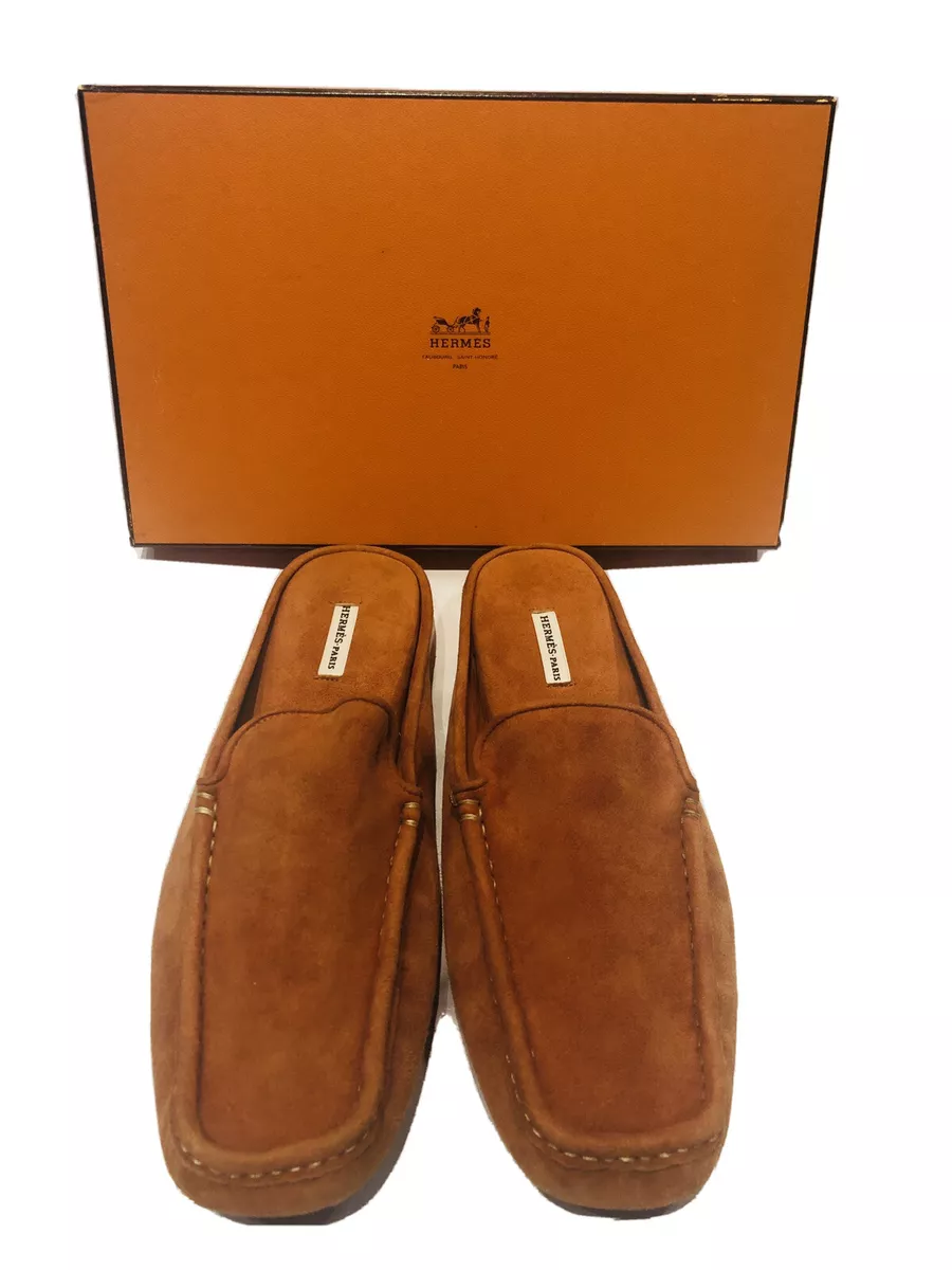 HERMES Paris Orange Suede Women s House Slippers Shoes eBay