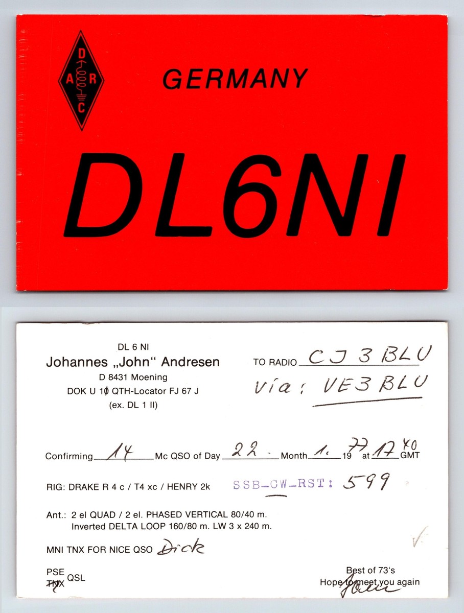 Ham Radio QSL QSO Postcard DL6NI, Moening, State, Germany | eBay