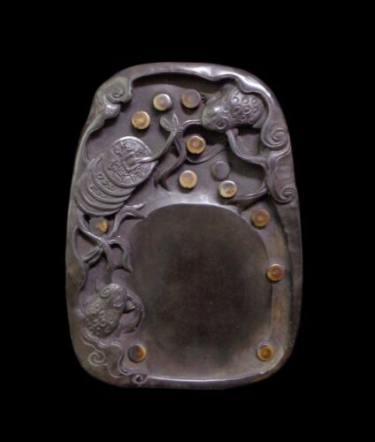Chinese Old Hand Carving Coins and Frogs Ink Stone and Ink Stick Mark - Foto 1 di 6