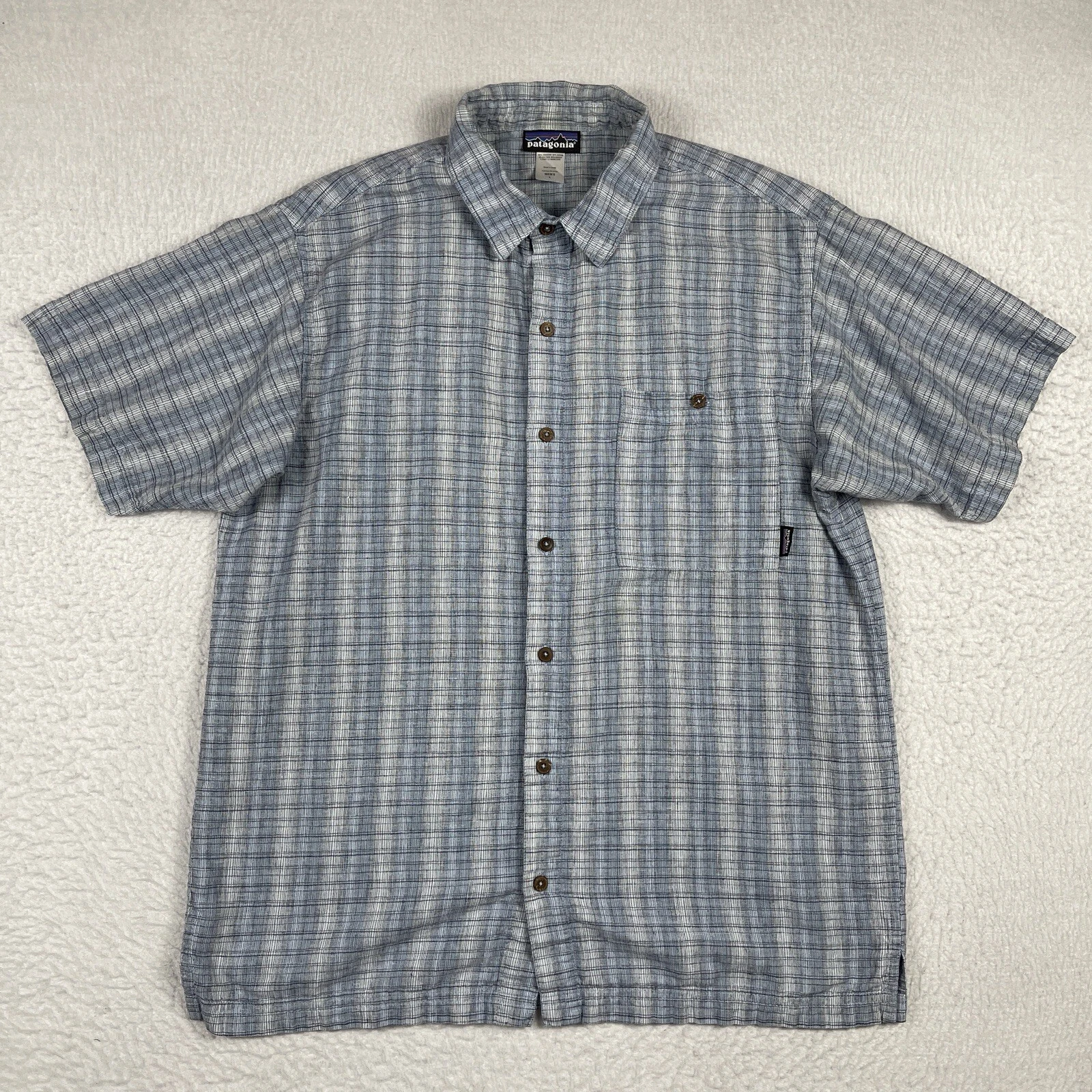 Patagonia Shirt Mens Large Blue Hemp Organic Cotton Hiking Camping Traveler