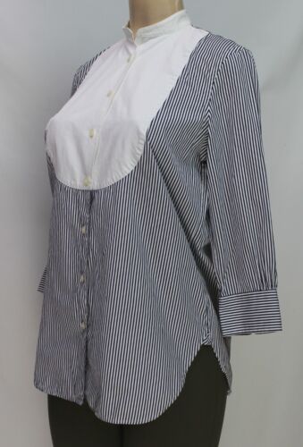 Lauren Ralph Lauren Bib-front Shirt 3/4 Sleeve Stripes White/Black Size S - Picture 6 of 8