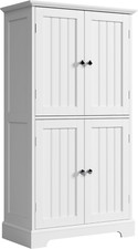 Modern White Bathroom Floor Cabinet with 4 Doors Adjustable Shelves