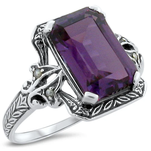 ANTIQUE STYLE 925 SILVER 5 CT COLOR CHANGING SIMULATED ALEXANDRITE RING     197X