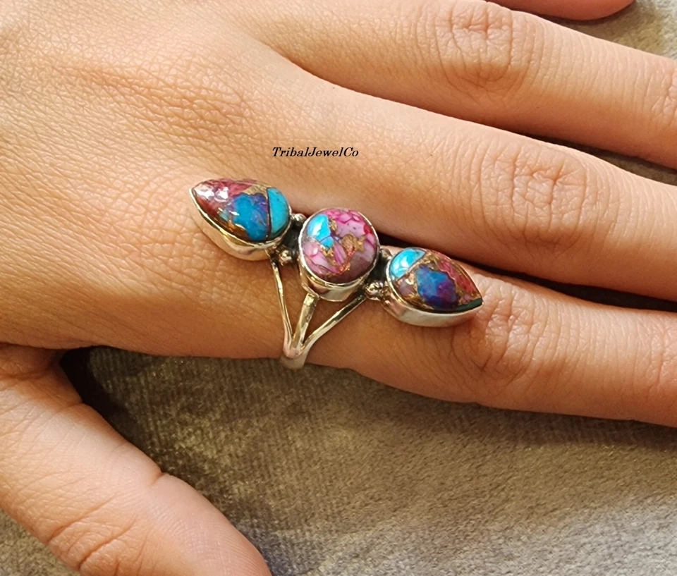 925 Пробы кольцо розовый устрицы бирюза кольцо женщин кольцо ручной работы кольцо - Изображение 3 из 4