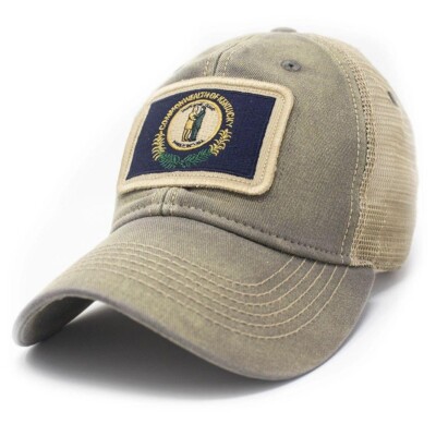 Kentucky Flag Patch Trucker Hat, Driftwood