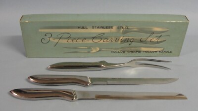 3 PIECE STAINLESS STEEL HOLLOW GROUND HOLLOW HANDLE CARVING SET JOHN HULL CUTLER