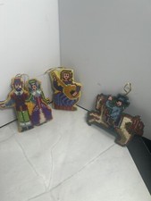 3 Vintage Hand Stitched Needlepoint Christmas Ornaments Handmade Stuffed