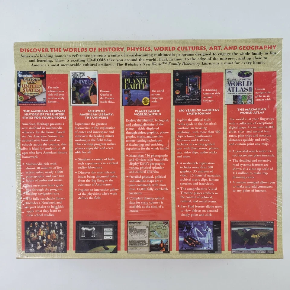 Webster's New World Family Discovery Library 5 CD-ROM Set Learning NEW SEALED - Image 4 of 4