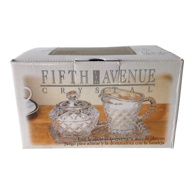 Fifth Avenue LTD Crystal Sugar/Creamer Set w/ Tray  Czech Glass