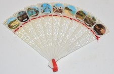 Vintage Plastic Celluloid Souvenir Folding Hand Fan Scalloped Edge 1970'S